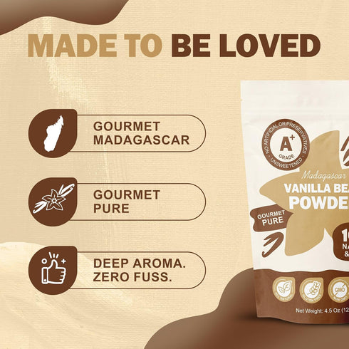 Monizen 4.5 oz, 128g Pure Madagascar Vanilla Powder A+ Grade Whole Bean Ground Fine Gourmet Madagascar Vanilla, No