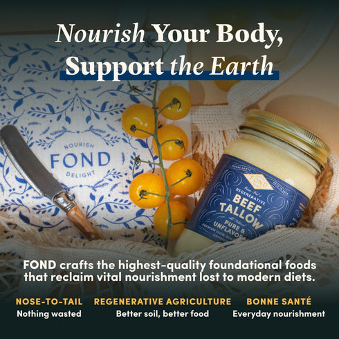 14oz FOND Regenerative Grass-Fed Beef Tallow for Cooking High Smoke Point Grass Fed Beef Tallow for Frying, Sauting