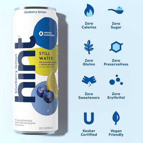 12 Oz (Pack 24) Hint Fruit-Infused Canned Water, Blueberry Lemon - Purified Flavored Water with Zero Calories, Natural