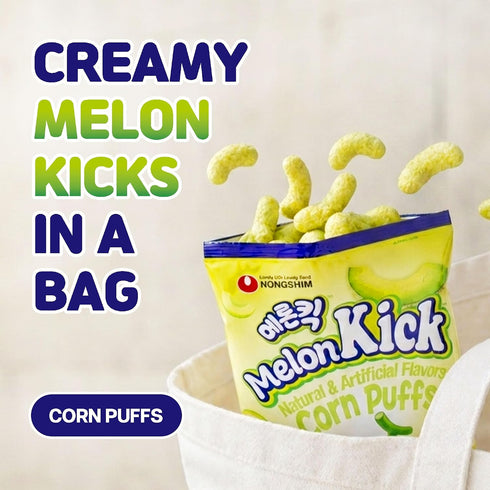 1.58 oz (Pack 20) Nongshim Melon Kick Puff Snack - Sweet and Crispy Corn Puff with Creamy Melon Flavor - Crunchy