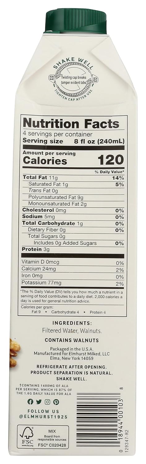 3, 32 Oz Elmhurst, Milk Walnut Unsweetened Omega Fl