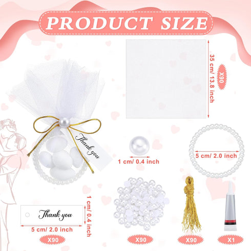 80 Set Kathfly Wedding Almond Candy Favors DIY for Guests Include Pearl Rings, Pearls, Card, String Glue Tulle Bag