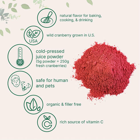 8 Sustainably US Grown, Organic Cranberry Juice Powder (Wild Cranberry Supplements Cold Pressed), Ounce | Supports
