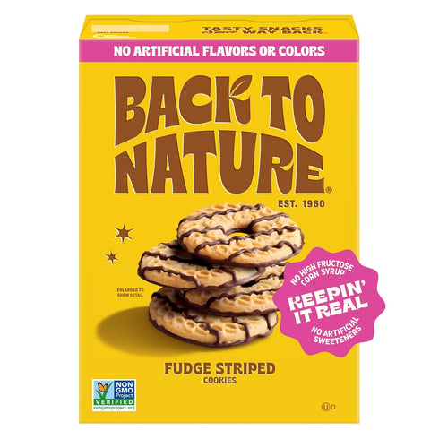 Back to Nature Fudge Striped Cookies, Plant-Based, Non-GMO, Made with Wheat Flour,