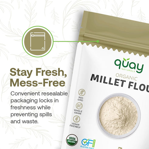 2lb Quay Naturals Organic Millet Flour | USA-Grown & Milled | Stone-Ground, Gluten-Free, Non-GMO | Vegan, Paleo, High