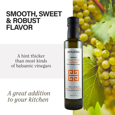 250ml Kouzini Ultra Premium Orange, Mango, Passionfruit White Balsamic Vinegar, Aged Balsamic Vinegars from Modena