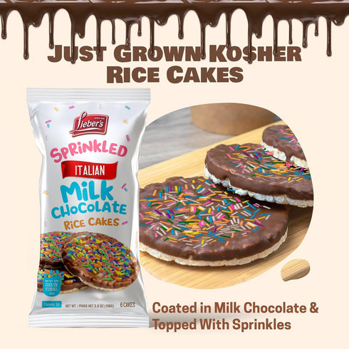 (pack 3) LIEBERS Sprinkled Topped Milk Chocolate Rice Cakes, Kosher Certified Dairy, Gluten Free Snack