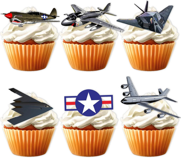 LETLIMIT 18pcs Military Airplane Dessert Cupcake Topper Aviation Aircraft Theme Decor Supplies Baby