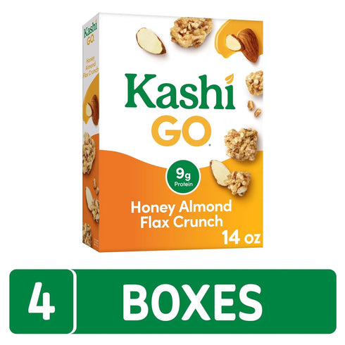 Kellogg's (4 Kashi GO Breakfast Cereal, Family Breakfast, Fiber Cereal, Honey Almond Flax Crunch Boxes)
