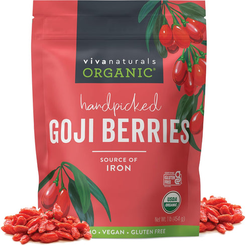 Viva Naturals Organic Dried Goji Berries, 1 lb (454 g) Non-GMO, Vegan