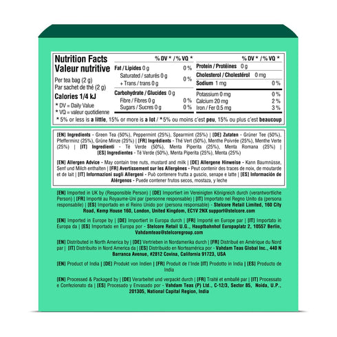 VAHDAM Mint Green Tea Bags (30 Count), 100% Pure Leaf Tea, High Grown, Low Caffeine, Non-GMO, Gluten-Free, Individually