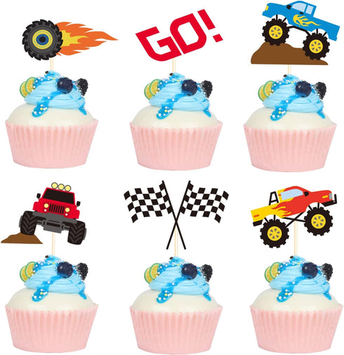 48 Pieces Monster Truck Blaze Car Cupcake Toppers, Cute Baby Shower Birthday Party Supplies
