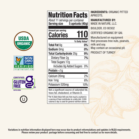 16 (Pack 1) Made In Nature Organic Dried Apricots, Ounce of Vegan Snack, Non-GMO, Unsulfured, Gluten Free, Kosher