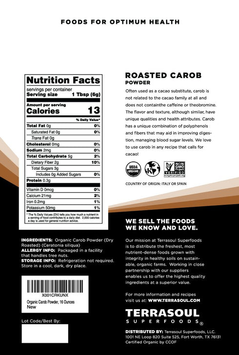 4 Lbs (4 Pack) Terrasoul Superfoods Organic Carob Powder, - Cocoa Powder Alternative | High in Fiber