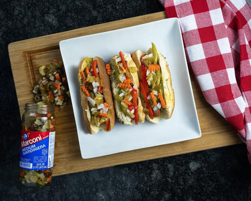 Marconi 128 oz (1 Hot Giardiniera, Chicago Style Vegetable Mix with Peppers, Carrots, Cauliflower, Celery Gherkins