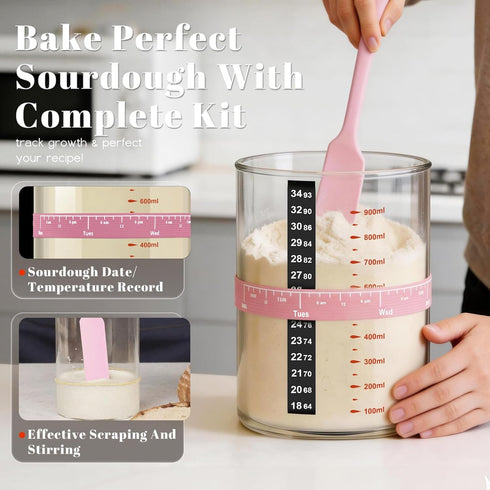 34 Oz Pro Sourdough Starter Kit Glass Jar With Lid, Cloth Cover, Date Band, Temp Strip Sourdough Bread Baking Supplies