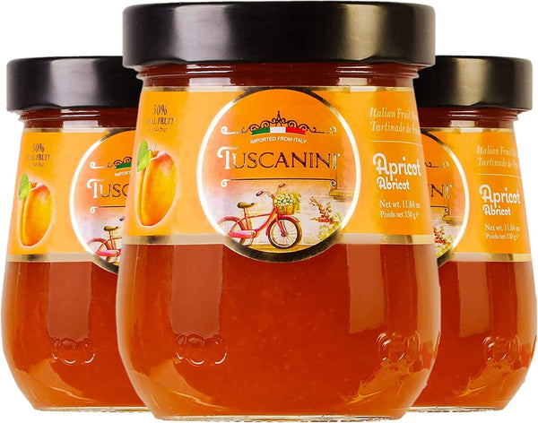 Tuscanini Premium Italian Apricot Preserves, 11.64 oz Jar (3 Pack) 50% Real