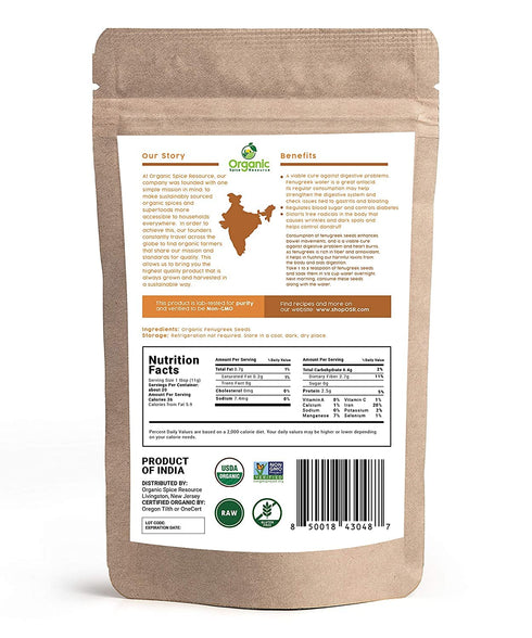 Organic Fenugreek Seeds | 8 Ounce | USDA Organic Non-GMO Verified | 100% Raw Natural Resealable Kraft Bag