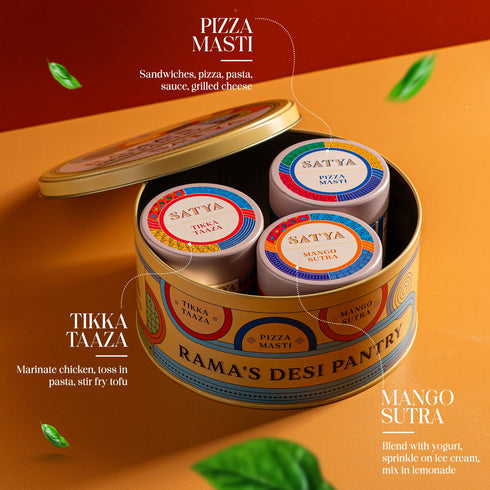 Set 3, Set, Set Satya Blends Indian Spice of Tikka Taaza Pizza Masti Mango Sutra Seasoning Trio - Vegan, Low Sodium