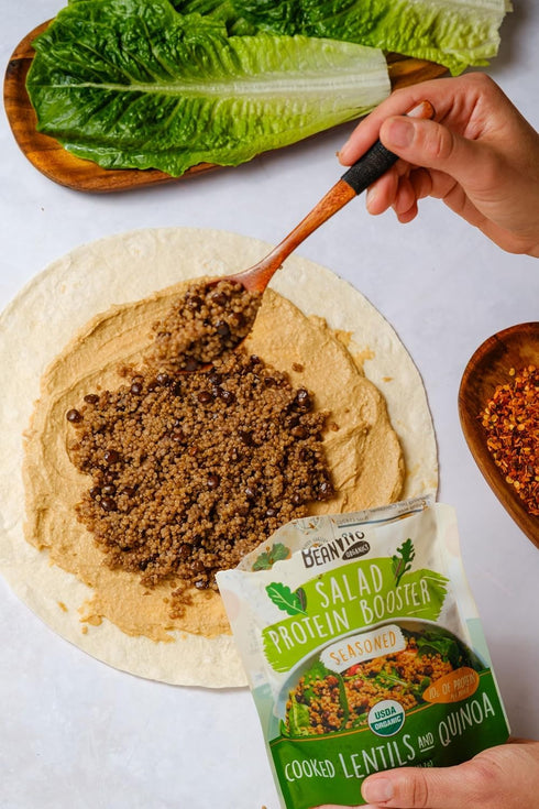 6-Pack 10g protein-packed 5oz BeanVIVO Salad Protein Booster - Organic Lentils & Quinoa, fully cooked and seasoned