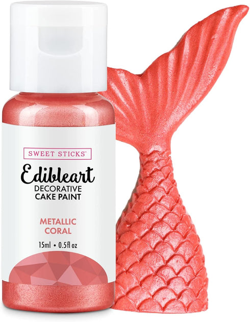 SWEET STICKS Edible Art Decorative Cake Paint 0.5 Ounce (15 Milliliters), Metallic Coral