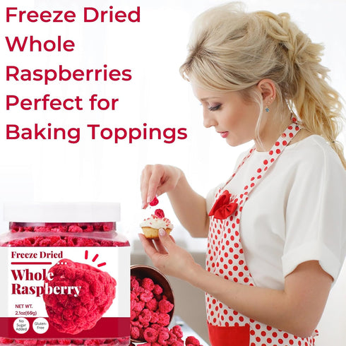 Nahasahr 2.1oz (60g) Freeze Dried Whole Raspberries - No Sugar Added, Pure Crunchy Whole Berries in Resealable Jar