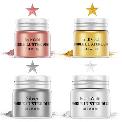 Set 4 Shimmer Cookie-(3g/Bottle) Luster Dust Edible - Colors Food Grade Nomeca Cake Dust Metallic Food Coloring Powder