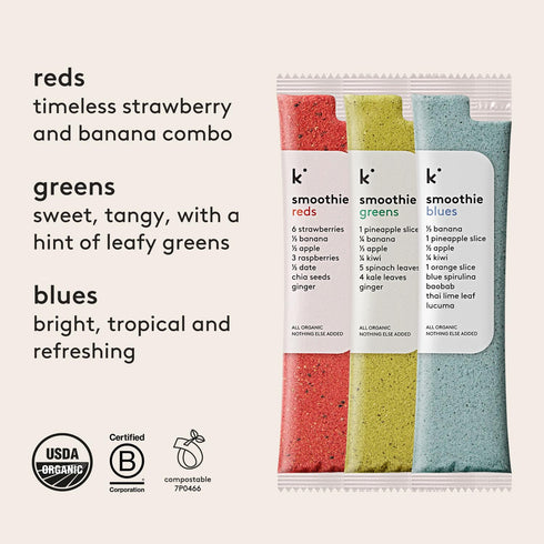 Pack 8 100% Packets kencko Smoothie Mix Variety - Instant Breakfast Smoothies - Organic Fruit And Vegetable Superfoods
