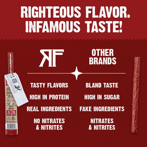 100% 9g 24 Count Righteous Felon Meat Sticks | Grass Fed Beef | Protein per Stick | Keto, Gluten-Free, Low Sugar, High