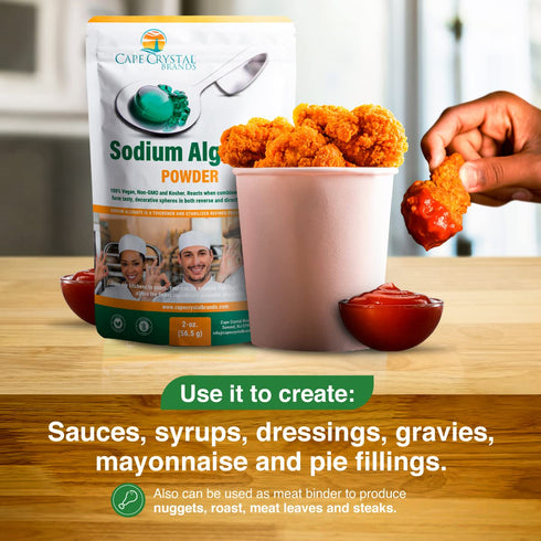 Sodium Alginate 100% Food Grade – Natural Thickening Powder & Gelling Agent for Cooking (2-oz)