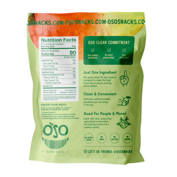 100% 23 Oz Oso Snacks Dried Organic Mango Slices. Premium Quality, Large Round Halves Only, No Sugar Added, One