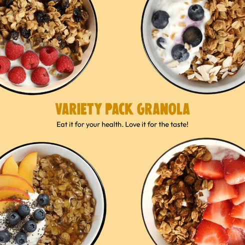 12 oz (Pack 4) Kellys Four Plus Granola Cereal | Variety Granola for Yogurt | Hand Made Snacks for Breakfast