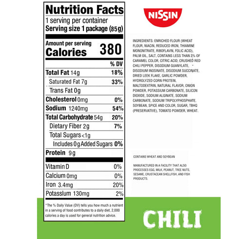3 (Pack 24) Nissin Top Ramen Noodle Soup, Chili, Ounce