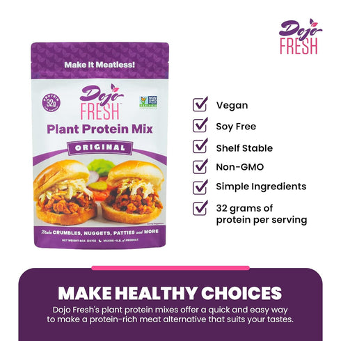 32g (8 oz, Pack 1) Dojo Fresh Original Plant Protein Mix Plant Based Meat Alternative for Meatless Crumbles Nuggets