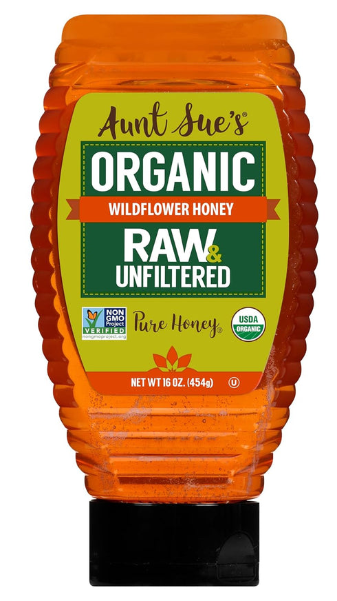 Aunt Sues Raw & Unfiltered Organic Honey, Light Amber, USDA Organic, 16