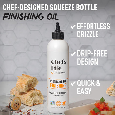 100% 16.9 Oz (1 Pack) Chefs Life Finishing Oil - Olive Oil Extra Virgin, Extra Virgin Olive Oil, EVOO, Perfect