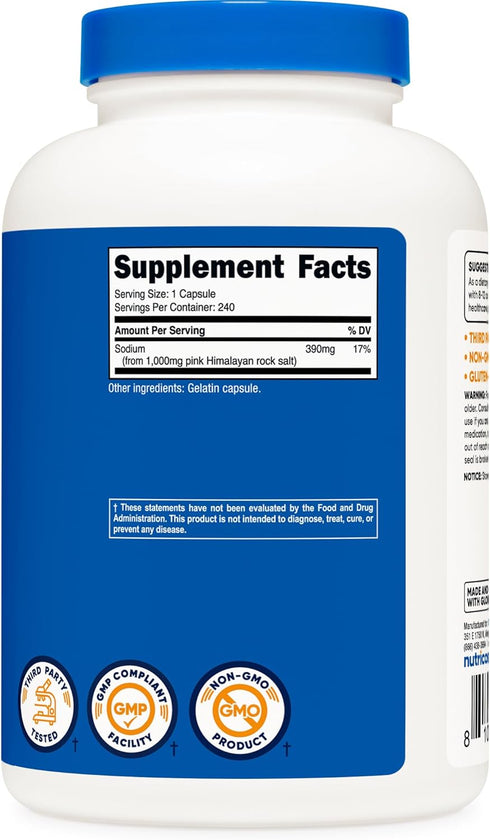 1000mg, 390mg 240 Nutricost Pink Himalayan Salt Capsules Sodium, Capsules - Non-GMO, Gluten Free