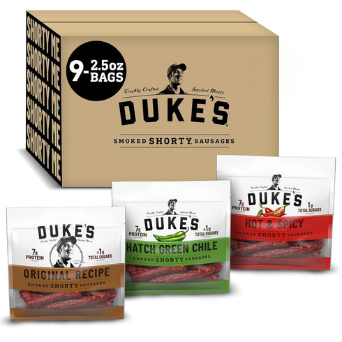 Duke's Original, Hot and Spicy, and Hatch Green Chile Smoked Shorty Sausages