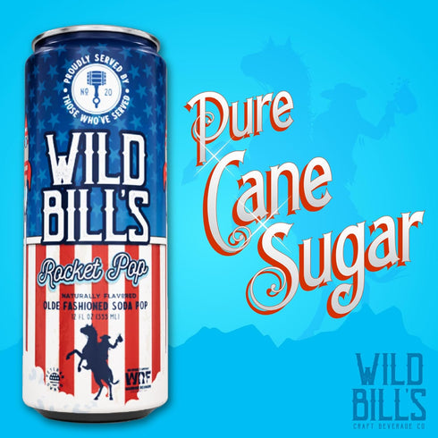 12 Oz 12 Pack Wild Bill's Rocket Pop Soda Classic Craft Soda Pop Soft Drinks, Sodas Made with Pure Cane Sugar, Caffeine
