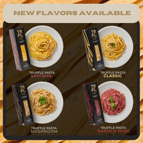 3% Alba, 4 8.8 oz (250g) TRFL Truffle & Saffron Tagliolini Artisanal Italian Egg Pasta Noodles, Truffle Grains