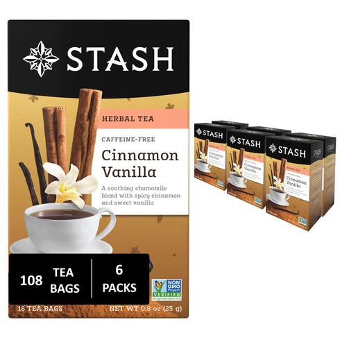 Stash Tea Cinnamon Vanilla Herbal Tea - Caffeine Free, Non-GMO Project Verified