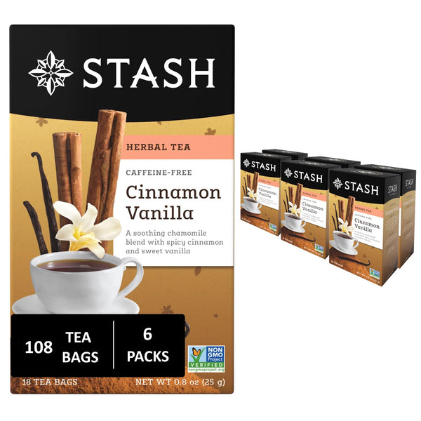 Stash Tea Cinnamon Vanilla Herbal Tea - Caffeine Free, Non-GMO Project Verified