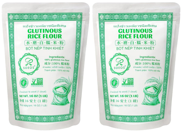 Soeos Glutinous Rice Flour 32 Ounce (Basic), Rice Flour for Baking or