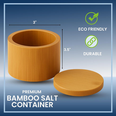 NORTHWARD SPIRIT Set 8.5 Oz Bamboo Salt Box Cellar Canister Gift With Maldon Sea Salt Flakes Box - Great For Salts