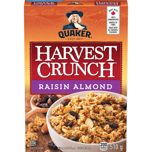 Harvest Crunch 510g/17.8 oz. Quaker Raisin Almond, Box(Imported from Canada)
