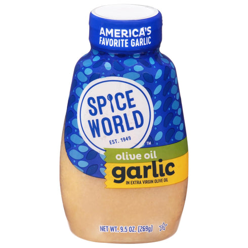 Spice World Squeezable Minced Garlic in Extra Virgin Olive Oil – 9.5 oz Container – Ready-to-Use Seasonings