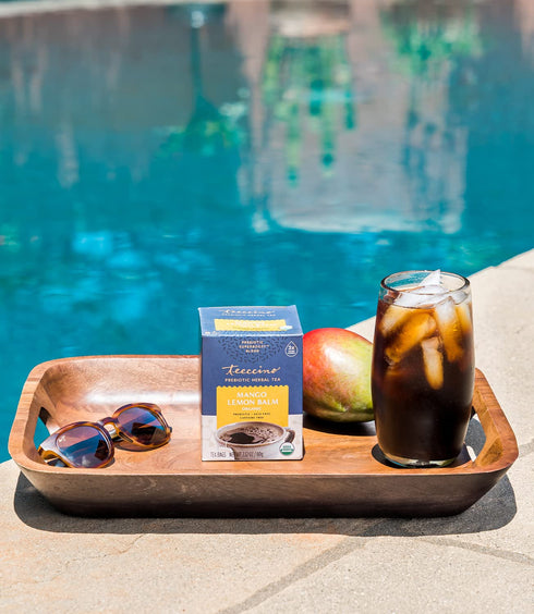 Teeccino Mango Lemon Balm Herbal Tea - Prebiotic SuperBoost™ for Good Gut Health, Caffeine-Free, 25 Tea Bags