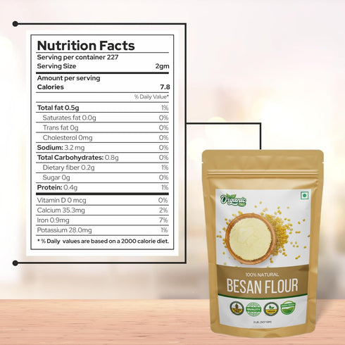 (907gm) Pack Organic Zing Organic Besan Flour also known as Chickpea Flour, Bengal Gram Flour or Garbanzo Bean Flour