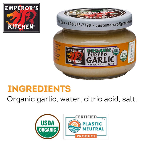 4.5 oz (pack 1) Emperor's Kitchen Organic Pureed Garlic, USDA Certified Organic, Ready to Use, Convenient for Cooking