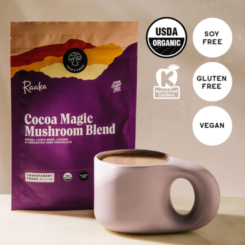 5 oz. (8 Raaka Cocoa Magic Mushroom Hot Chocolate Blend with Lions Mane, Reishi and Lucuma - Gourmet Adaptogenic
